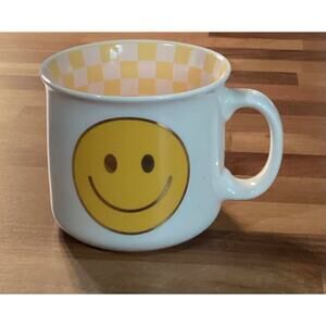 Oversized Wandering Moon Yellow Smiley Face Coffee Mug Cup Gold Accent 22 oz